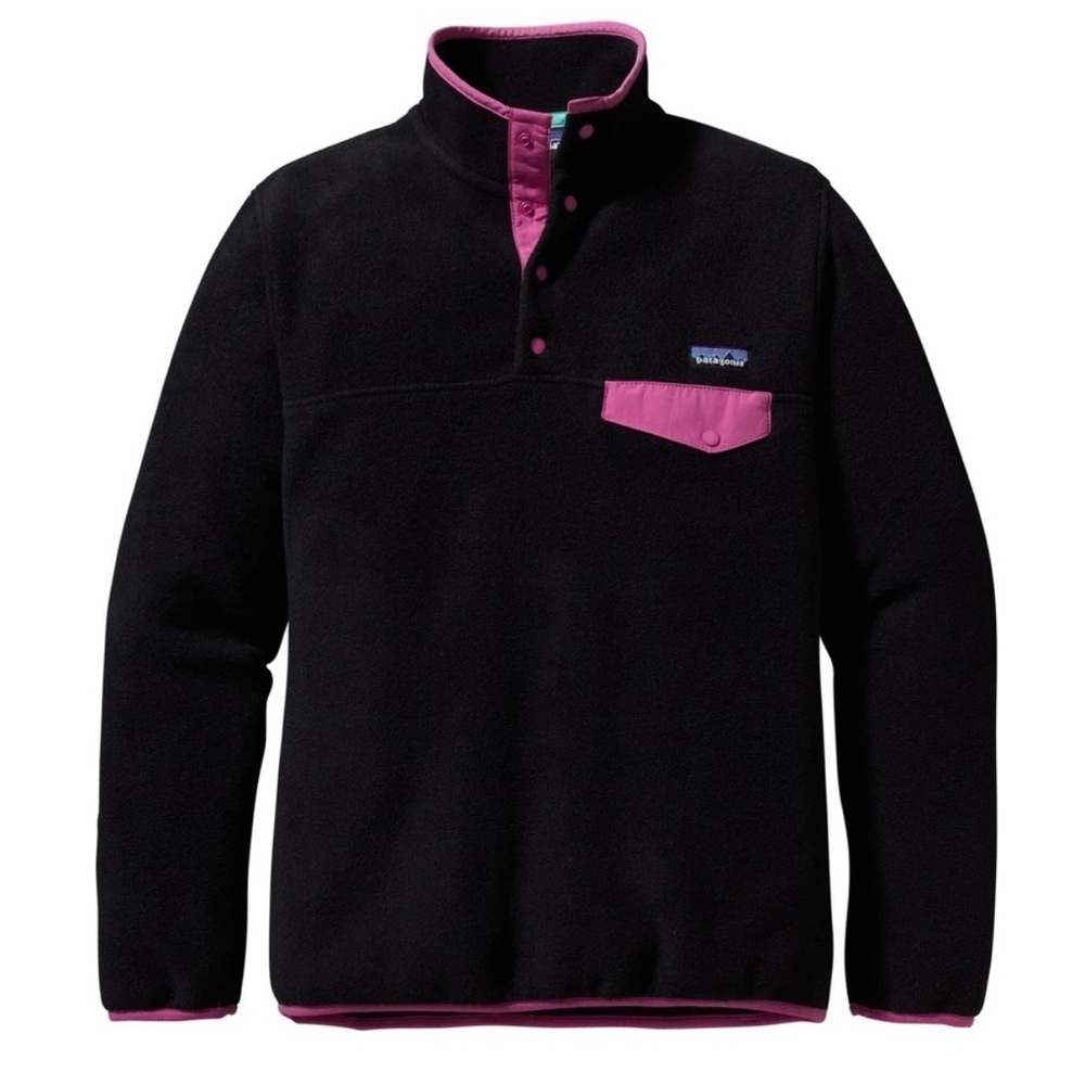 Patagonia Women’s Synchilla Snap-T Black and Pink Pullover Fleece